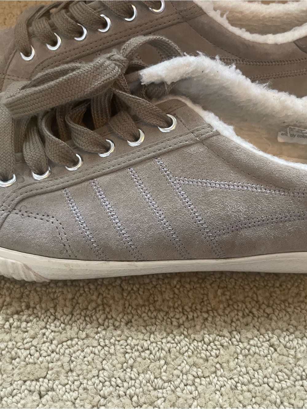 Women’s Taupe Suede Lace-Up Sneakers with Faux Fur Lining